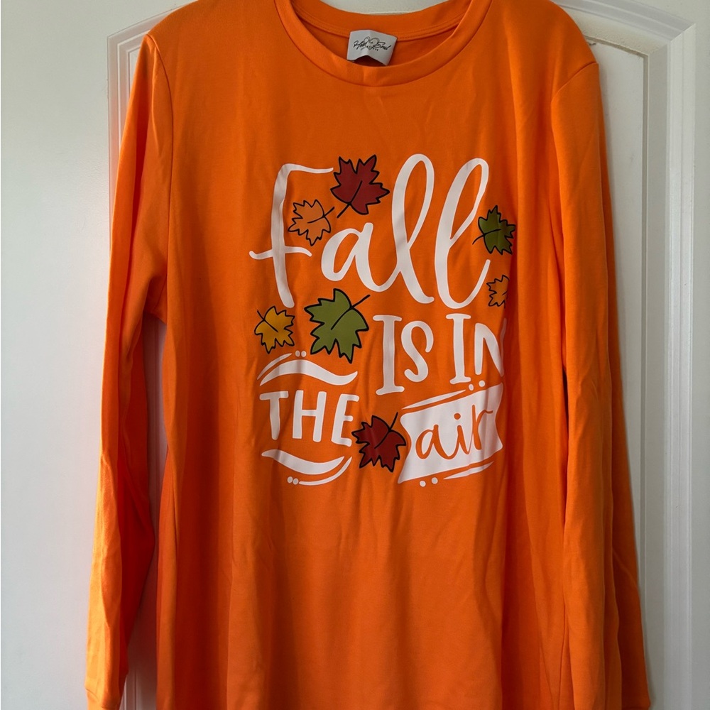 Orange Long Sleeve Tee with Fall Design